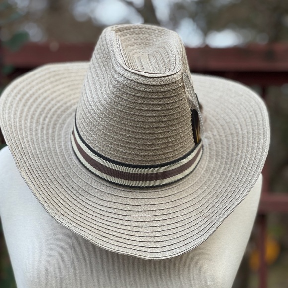 Vintage 10gal Straw Cowboy Hat with Feather Accent - Picture 2 of 3